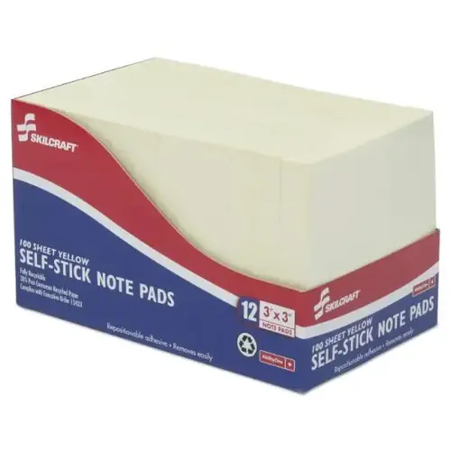 Self-Stick Note Pads, 3x3, Unruled, Yellow, 100 Sheets - pack of 12 Self-Stick Note Pads, 3x3, Unruled, Yellow, 100 Sheets - pack of 12