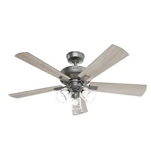 52" Crestfield Hunter Fanexpress Ceiling Fan With Led, Matte Silver 52" Crestfield Hunter Fanexpress Ceiling Fan With Led, Matte Silver