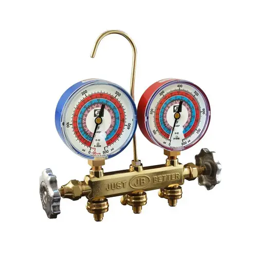 Patriot 2-Valve Brass Manifold,80 Mm A2l Gauges, R410a, R32, R454b Patriot 2-Valve Brass Manifold,80 Mm A2l Gauges, R410a, R32, R454b