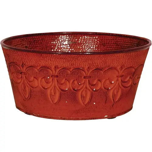 Fleur De Lis Metal Bowl Planter, Cayenne Red, 8 In. Fleur De Lis Metal Bowl Planter, Cayenne Red, 8 In.