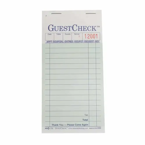 Guest Check Medium (MED) 3.5X6.75 IN Paper Green Duplicate Carbon 16 Line - pack of 2500 Guest Check Medium (MED) 3.5X6.75 IN Paper Green Duplicate Carbon 16 Line - pack of 2500