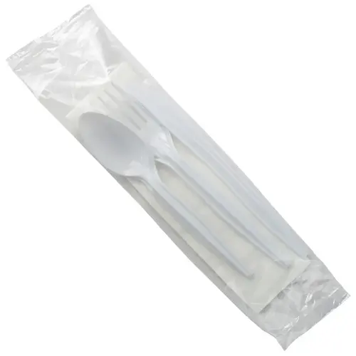 4PC Cutlery Kit PP White Heavy Duty With 1PLY 13X13 Napkin,Fork,Knife,Spoon - pack of 500 4PC Cutlery Kit PP White Heavy Duty With 1PLY 13X13 Napkin,Fork,Knife,Spoon - pack of 500