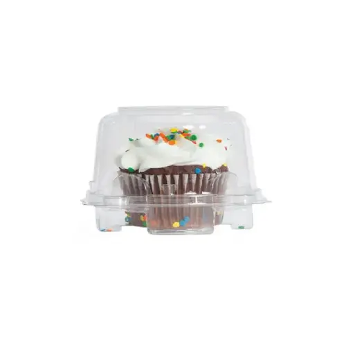 Cupcake Hinged Container With Dome Lid 4X4.375X3.125 IN Plastic Clear Square - pack of 300 Cupcake Hinged Container With Dome Lid 4X4.375X3.125 IN Plastic Clear Square - pack of 300