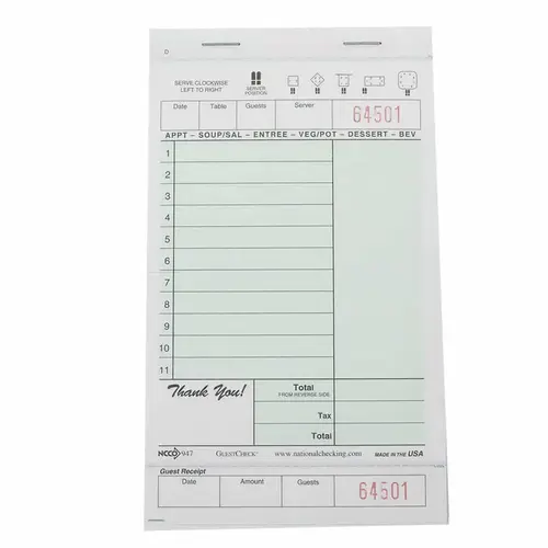 Guest Check 4.25X7.25 IN Paper Green Medium-Wide 2-Part Carbonless Booked - pack of 2000 Guest Check 4.25X7.25 IN Paper Green Medium-Wide 2-Part Carbonless Booked - pack of 2000
