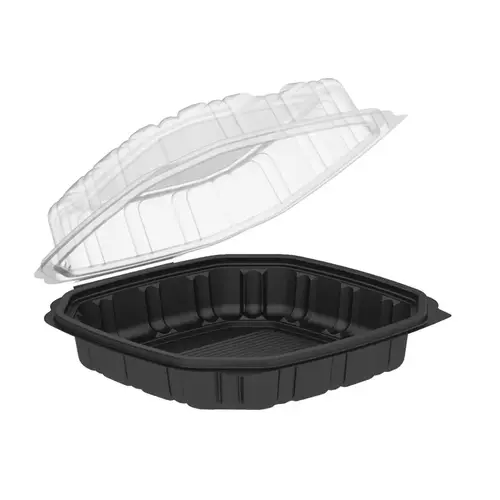 Culinary Classics Take-Out Container Hinged 9X9X3 IN PP Black Clear Square Tear-Away Vented - pack of 120 Culinary Classics Take-Out Container Hinged 9X9X3 IN PP Black Clear Square Tear-Away Vented - pack of 120