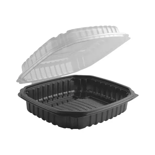 Culinary Basics Take-Out Container Hinged 9X9X2.74 IN PP Black Clear Square Microwave Safe Anti-Fog - pack of 120 Culinary Basics Take-Out Container Hinged 9X9X2.74 IN PP Black Clear Square Microwave Safe Anti-Fog - pack of 120