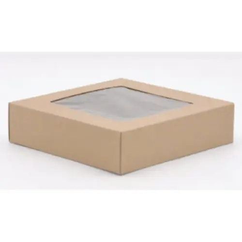 Cake Box 9X9X2.5 IN Kraft Paperboard Kraft Square 4 Corner Beers 1-Piece Automatic With Window - pack of 200 Cake Box 9X9X2.5 IN Kraft Paperboard Kraft Square 4 Corner Beers 1-Piece Automatic With Window - pack of 200