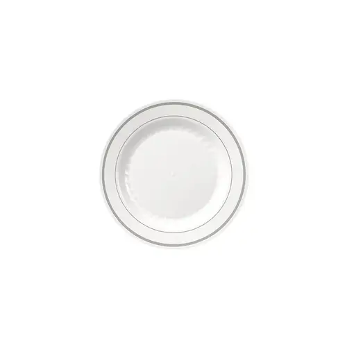 WNA Plate 6 IN Plastic White Silver Round - pack of 150 WNA Plate 6 IN Plastic White Silver Round - pack of 150