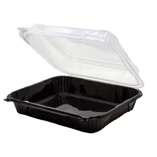 Sandwich Take-Out Container Hinged With Dome Lid 10.5X9.25X3.25 IN PP Black Clear Rectangle - pack of 150 Sandwich Take-Out Container Hinged With Dome Lid 10.5X9.25X3.25 IN PP Black Clear Rectangle - pack of 150