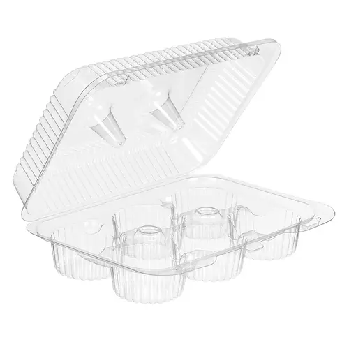Essentials SureLock Muffin Hinged Container With Dome Lid 8.25X7.75X3 IN 6 Compartment RPET Clear Rectangle - pack of 300 Essentials SureLock Muffin Hinged Container With Dome Lid 8.25X7.75X3 IN 6 Compartment RPET Clear Rectangle - pack of 300