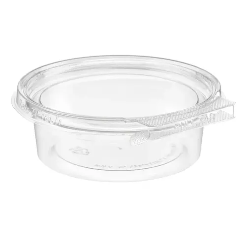 Safe-T-Fresh Deli Container Hinged With Flat Lid 8 OZ RPET Clear Round - pack of 340 Safe-T-Fresh Deli Container Hinged With Flat Lid 8 OZ RPET Clear Round - pack of 340