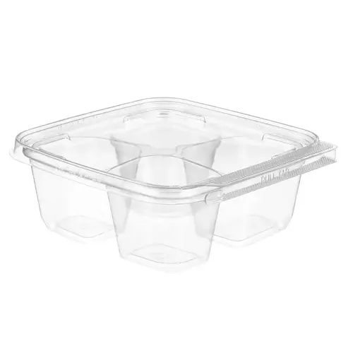 Safe-T-Fresh Deli Container Hinged With Flat Lid 18 OZ 4 Compartment RPET Clear Square Tamper-Evident - pack of 252 Safe-T-Fresh Deli Container Hinged With Flat Lid 18 OZ 4 Compartment RPET Clear Square Tamper-Evident - pack of 252