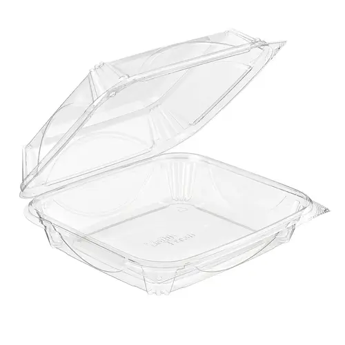 Essentials Take-Out Container Hinged With Dome Lid 8X7X3 IN RPET Clear Rectangle Perimeter Seal - pack of 110 Essentials Take-Out Container Hinged With Dome Lid 8X7X3 IN RPET Clear Rectangle Perimeter Seal - pack of 110