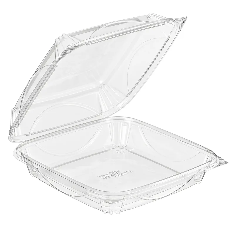 ESSENTIALS VF8100 Essentials Take-Out Container Hinged With Dome Lid 8X8X3 IN RPET Clear Square - pack of 100