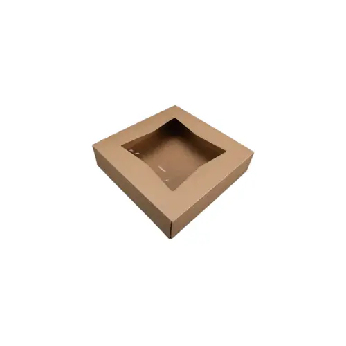Pastry Box 10X10X2.5 IN Kraft Paperboard Kraft Square 4 Corner Beers With Window - pack of 200 Pastry Box 10X10X2.5 IN Kraft Paperboard Kraft Square 4 Corner Beers With Window - pack of 200