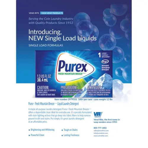 Purex Fresh Mountain Breeze Laundry Detergent 1.3 OZ Liquid - pack of 100 Purex Fresh Mountain Breeze Laundry Detergent 1.3 OZ Liquid - pack of 100