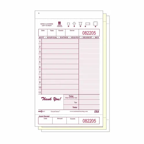 Guest Check Paper Medium-Wide 3-Part Carbonless Booked - pack of 2000 Guest Check Paper Medium-Wide 3-Part Carbonless Booked - pack of 2000