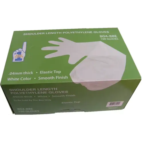 Gloves OS 34 IN White 1.5MIL PE Disposable Elastic Top Shoulder-Length - pack of 1000 Gloves OS 34 IN White 1.5MIL PE Disposable Elastic Top Shoulder-Length - pack of 1000