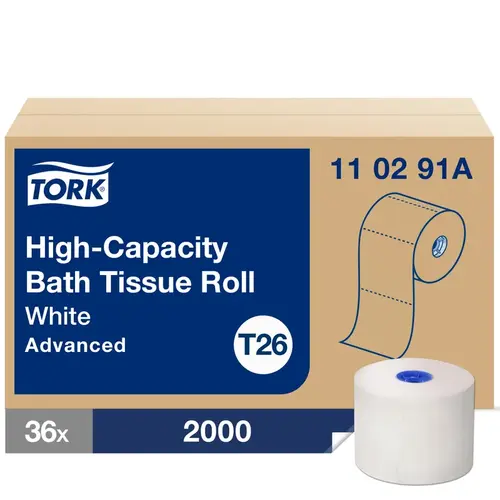 Tork Toilet Paper & Tissue Roll T26 3.75X3.77 IN 625 FT 1PLY White High Capacity Embossed Refill 2000 - pack of 36 Tork Toilet Paper & Tissue Roll T26 3.75X3.77 IN 625 FT 1PLY White High Capacity Embossed Refill 2000 - pack of 36