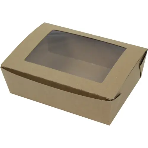Bio-Pak Take-Out Box Tuck-Top 8.5X6.25X2.5 IN Paper Kraft Rectangle With Window - pack of 160 Bio-Pak Take-Out Box Tuck-Top 8.5X6.25X2.5 IN Paper Kraft Rectangle With Window - pack of 160
