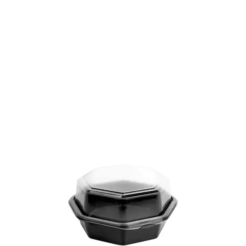Solo Creative Carryouts OctaView Take-Out Container Hinged 6.72X6.3X3.15 IN PET Black Clear Deep Leak Resistant - pack of 200 Solo Creative Carryouts OctaView Take-Out Container Hinged 6.72X6.3X3.15 IN PET Black Clear Deep Leak Resistant - pack of 200