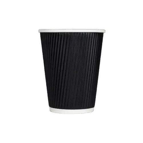 Karat Hot Cup 12 OZ Paper Black 90MM Rippled - pack of 500 Karat Hot Cup 12 OZ Paper Black 90MM Rippled - pack of 500