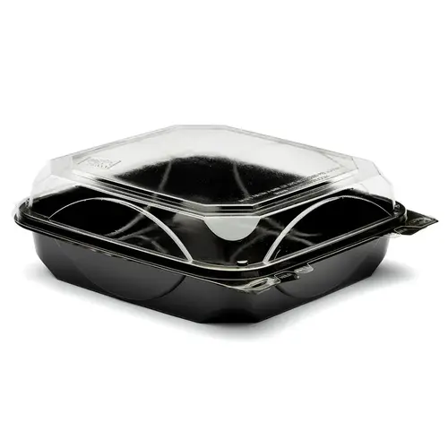 The BOTTLEBOX Take-Out Container Hinged 8.46X7.96X2.88 IN RPET Black Clear Rectangle - pack of 200 The BOTTLEBOX Take-Out Container Hinged 8.46X7.96X2.88 IN RPET Black Clear Rectangle - pack of 200