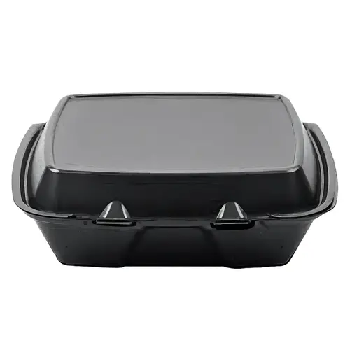 Take-Out Container Hinged With Dome Lid 9X9X3 IN Polystyrene Foam Black Square - pack of 200 Take-Out Container Hinged With Dome Lid 9X9X3 IN Polystyrene Foam Black Square - pack of 200