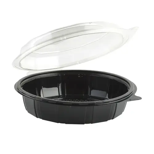 Cold Take-Out Container Hinged With Dome Lid 9X9 IN RPET Black Clear Deep - pack of 100 Cold Take-Out Container Hinged With Dome Lid 9X9 IN RPET Black Clear Deep - pack of 100