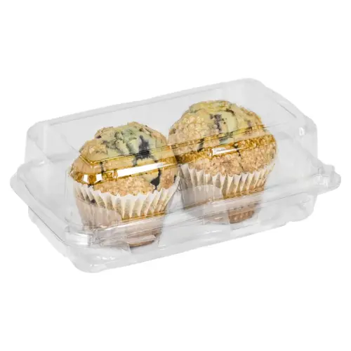 Muffin Hinged Container With Dome Lid 2 CT 8X5.25X3.25 IN PET Clear - pack of 240 Muffin Hinged Container With Dome Lid 2 CT 8X5.25X3.25 IN PET Clear - pack of 240