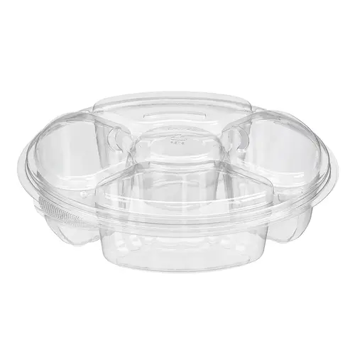 Essentials Deli Container Base & Lid Combo With Dome Lid 54 OZ 5 Compartment RPET Clear Round - pack of 100 Essentials Deli Container Base & Lid Combo With Dome Lid 54 OZ 5 Compartment RPET Clear Round - pack of 100