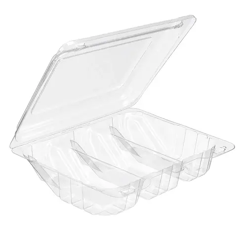 Essentials SureLock Bakery Hinged Container With Dome Lid 8.563X6.5X2.25 IN 3 Compartment RPET Clear Rectangle - pack of 264 Essentials SureLock Bakery Hinged Container With Dome Lid 8.563X6.5X2.25 IN 3 Compartment RPET Clear Rectangle - pack of 264