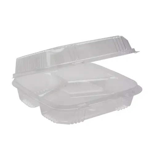 Take-Out Container Hinged With Dome Lid 8.2X8.3X2.9 IN 3 Compartment OPS Clear Square - pack of 200 Take-Out Container Hinged With Dome Lid 8.2X8.3X2.9 IN 3 Compartment OPS Clear Square - pack of 200