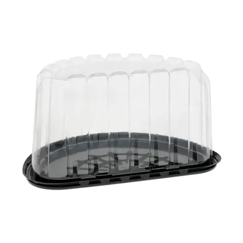 Showcake Cake Half Container & Lid Combo With High Dome Lid 10.125X5.0625X4.875 IN OPS Clear Black Deep - pack of 100 Showcake Cake Half Container & Lid Combo With High Dome Lid 10.125X5.0625X4.875 IN OPS Clear Black Deep - pack of 100