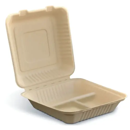 Take-Out Container Hinged 10 IN 3 Compartment Plant Fiber Heavy Duty - pack of 200 Take-Out Container Hinged 10 IN 3 Compartment Plant Fiber Heavy Duty - pack of 200