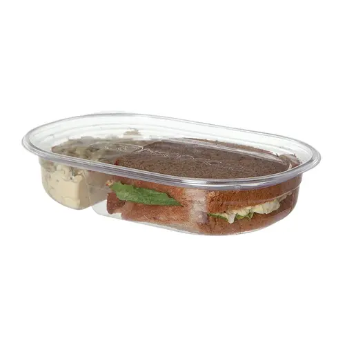 Deli Container Base With Flat Lid 32 OZ 2 Compartment PLA Clear Oval - pack of 400 Deli Container Base With Flat Lid 32 OZ 2 Compartment PLA Clear Oval - pack of 400