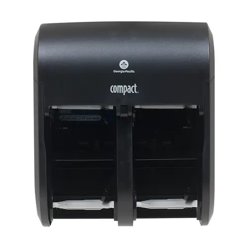 Compact Toilet Paper Dispenser 5X5.375 IN Plastic Black 4-Roll Coreless Key Lock Compact Toilet Paper Dispenser 5X5.375 IN Plastic Black 4-Roll Coreless Key Lock