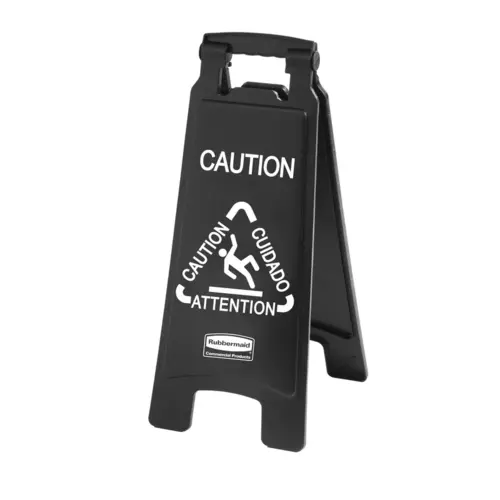 Executive Series Caution Sign Black White Plastic 2-Sided Multilingual Executive Series Caution Sign Black White Plastic 2-Sided Multilingual