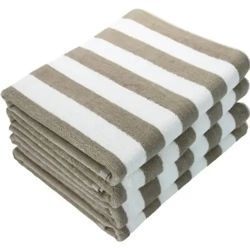 Cabana Stripe Pool Towel, 30x70 inch 15 Lbs/Dz, White/Beige - pack of 24 Cabana Stripe Pool Towel, 30x70 inch 15 Lbs/Dz, White/Beige - pack of 24