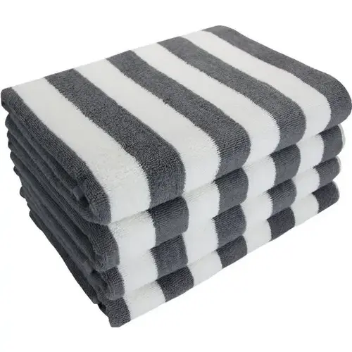 Cabana Stripe Pool Towel, 30x70 inch 15 Lbs/Dz, White/Grey - pack of 24 Cabana Stripe Pool Towel, 30x70 inch 15 Lbs/Dz, White/Grey - pack of 24