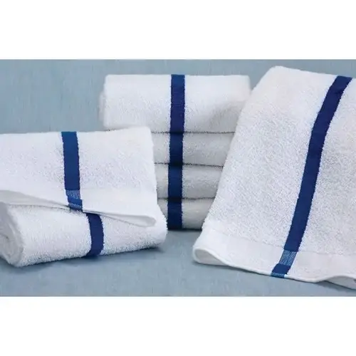Pool Towel 20x40 5.5 Lbs/Dozen White With Blue Center Stripe - pack of 12 Pool Towel 20x40 5.5 Lbs/Dozen White With Blue Center Stripe - pack of 12