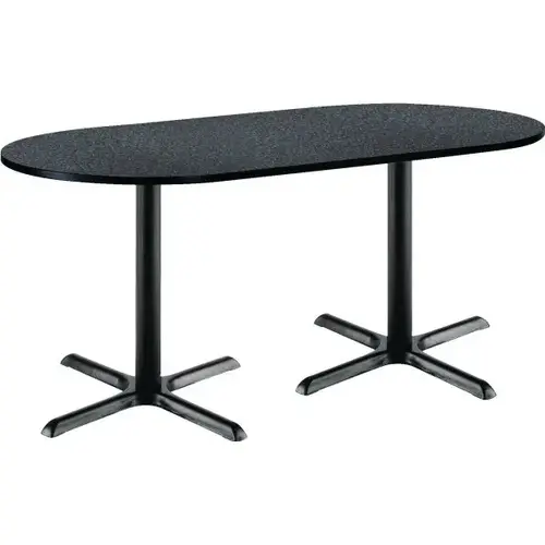 30 X 72" Racetrack Pedestal Table With Graphite Nebula Top, Black X-Base 30 X 72" Racetrack Pedestal Table With Graphite Nebula Top, Black X-Base