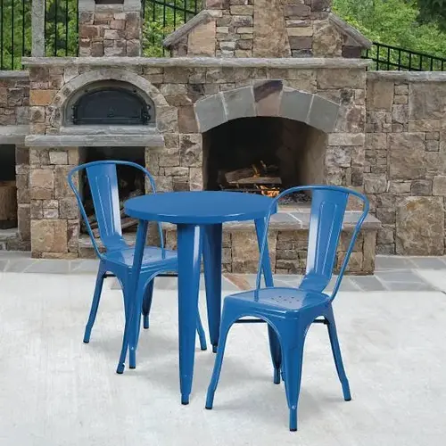 Blue 3-Piece Metal Round Outdoor Bistro Set Blue 3-Piece Metal Round Outdoor Bistro Set