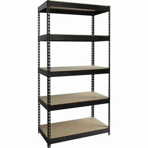 Fortress Riveted Steel Shelving 5 Shelves 72" X 36" X 18" Black Fortress Riveted Steel Shelving 5 Shelves 72" X 36" X 18" Black