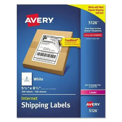 Avery 5126 Shipping Labels-Trueblock Tech Laser Printers 5.5x8.5 White ...