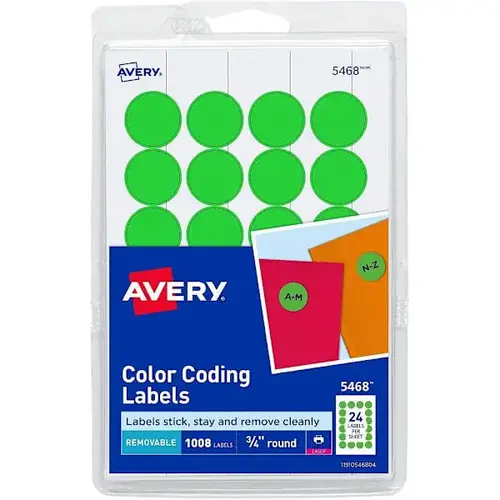 Round Color Coding Labels 0.75" Diameter Neon Green - pack of 1008 Round Color Coding Labels 0.75" Diameter Neon Green - pack of 1008