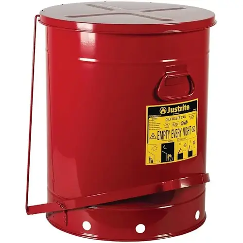 21 Gallon Oily Waste Can Hands-Free Self-Closing Cover Red 21 Gallon Oily Waste Can Hands-Free Self-Closing Cover Red