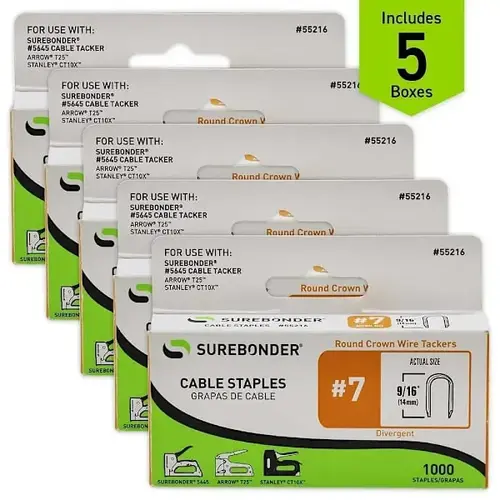 #7 Heavy Duty Round Crown Cable Staples, 9/16", 1000 Per Box #7 Heavy Duty Round Crown Cable Staples, 9/16", 1000 Per Box