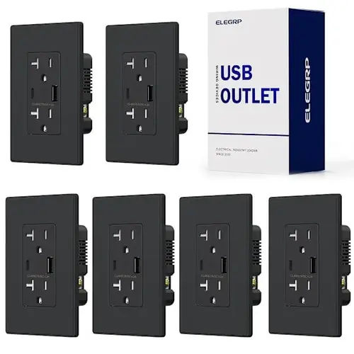 21w Type A & Type C USB Outlet, 20 Amp, Black - pack of 6 21w Type A & Type C USB Outlet, 20 Amp, Black - pack of 6