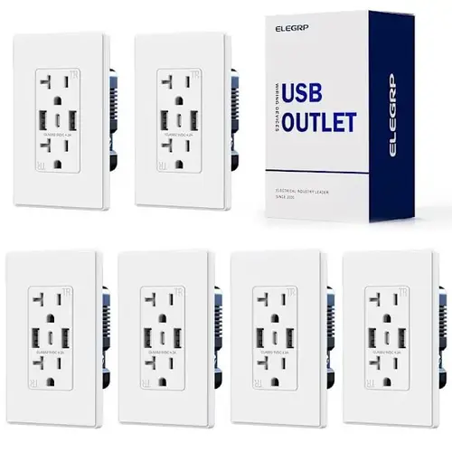 21w Type A & Type C USB Outlet, 20 Amp, White - pack of 6 21w Type A & Type C USB Outlet, 20 Amp, White - pack of 6